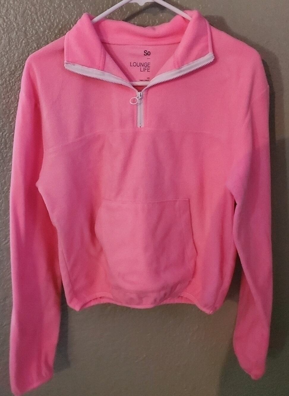 So lounge life Pink Pull Over 1/4 Zip Cropped Fleece Junior Shacket XS